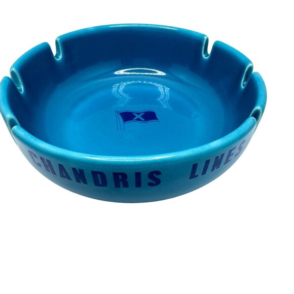 Vintage Chandris America Lines Turquoise Ceramic Ashtray Flag Cruise Line MCM 60 - Picture 1 of 5